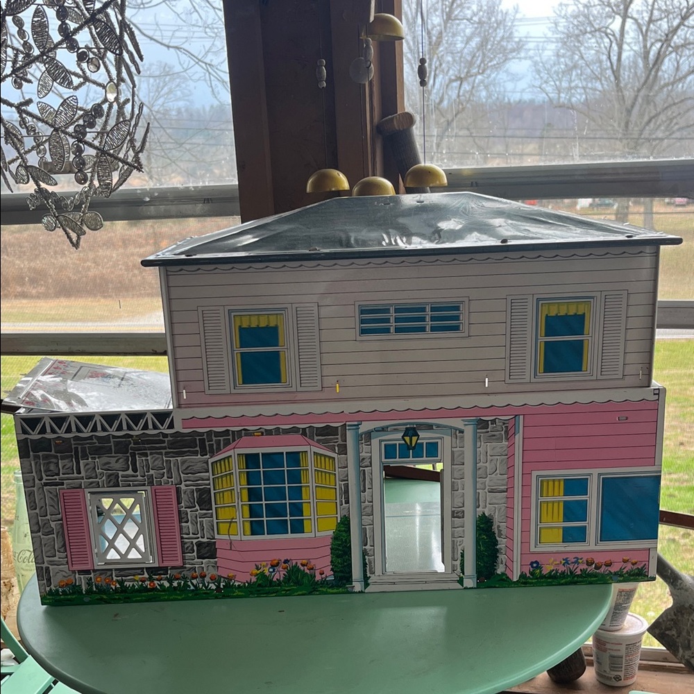 Charming Tin Dollhouse with Colorful Accents